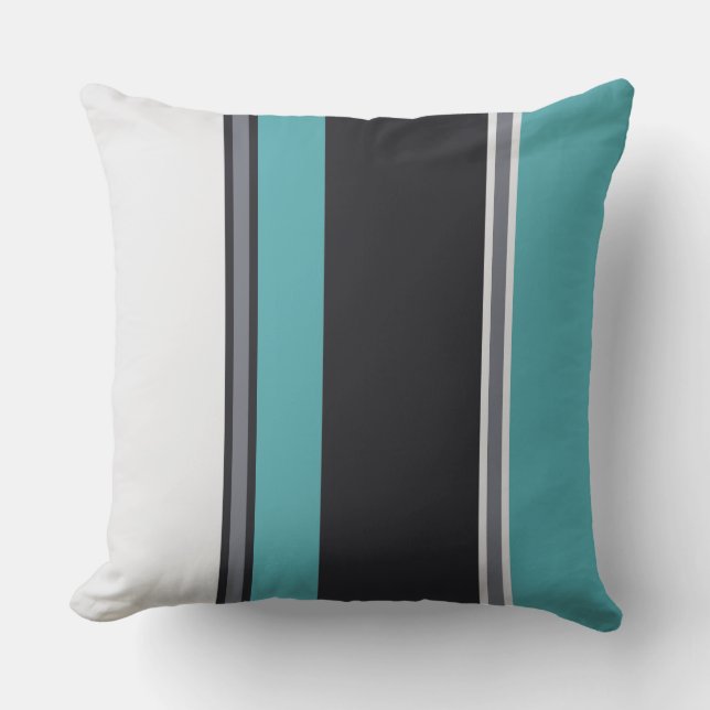 Turquoise Blue-gray en Shell Stripes Kussen (Voorkant)