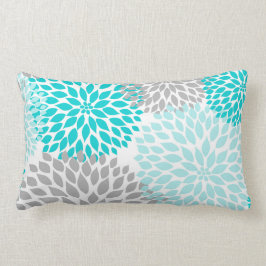 Turquoise Blue Gray Floral Dahlias Mums pillow Kussen