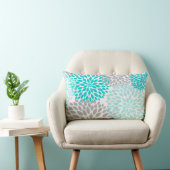 Turquoise Blue Gray Floral Dahlias Mums pillow Kussen (Stoel)