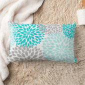 Turquoise Blue Gray Floral Dahlias Mums pillow Kussen (Deken)
