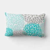 Turquoise Blue Gray Floral Dahlias Mums pillow Kussen (Achterkant)