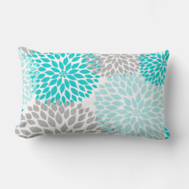 Turquoise Blue Gray Floral Dahlias Mums pillow Kussen
