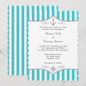 Turquoise Blue Gray Nautical Wedding Invitation Kaart (Voorkant / Achterkant)
