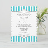 Turquoise Blue Gray Nautical Wedding Invitation Kaart (Staand voorkant)