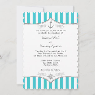 Turquoise Blue Gray Nautical Wedding Invitation Kaart