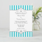 Turquoise Blue Gray Nautical Wedding Invitation Kaart (Staand voorkant)
