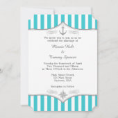 Turquoise Blue Gray Nautical Wedding Invitation Kaart (Voorkant)