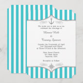 Turquoise Blue Gray Nautical Wedding Invitation Kaart (Voorkant / Achterkant)