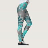 Turquoise Blue Gray Ombre Glitter Daisy Sparkles Leggings (Rechts)