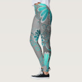 Turquoise Blue Gray Ombre Glitter Daisy Sparkles Leggings (Links)
