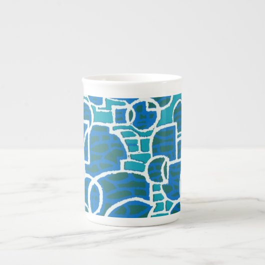Turquoise, Blue, Green and White Bone China Mok (Voorkant)
