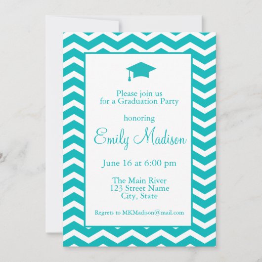 Turquoise Blue Green Chevron Graduation Party Ann Aankondiging (Voorkant)