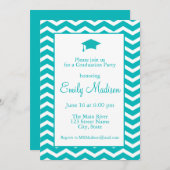 Turquoise Blue Green Chevron Graduation Party Ann Aankondiging (Voorkant / Achterkant)