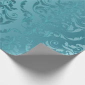Turquoise Blue Green  Damask Cadeaupapier (Hoek)