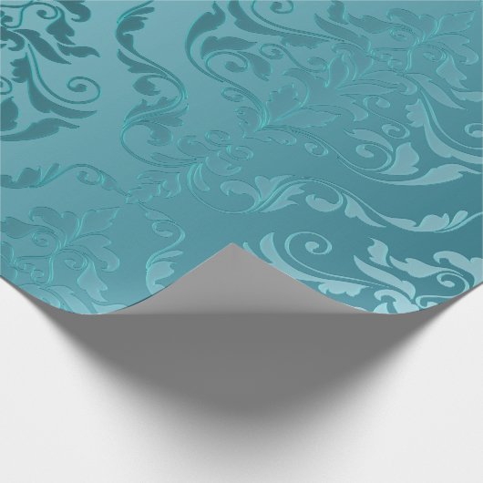 Turquoise Blue Green  Damask Cadeaupapier (Hoek)