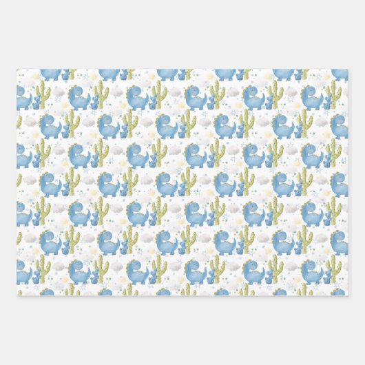 TURQUOISE BLUE GREEN DINOSAURS & RAINBOWS INPAKPAPIER VEL (Voorkant)