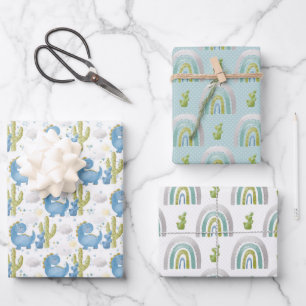 TURQUOISE BLUE GREEN DINOSAURS & RAINBOWS INPAKPAPIER VEL