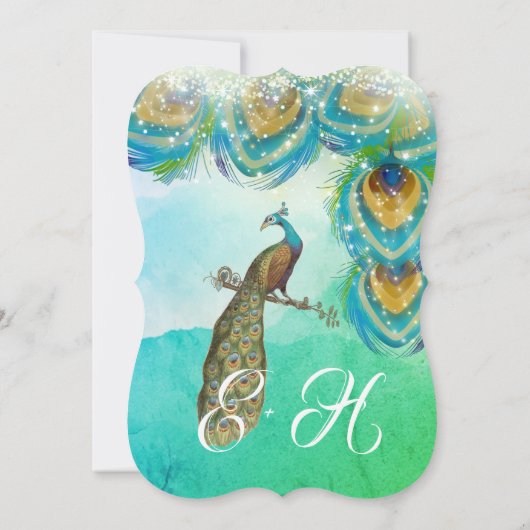 Turquoise Blue Green en Copper Peacock Feather Kaart (Achterkant)