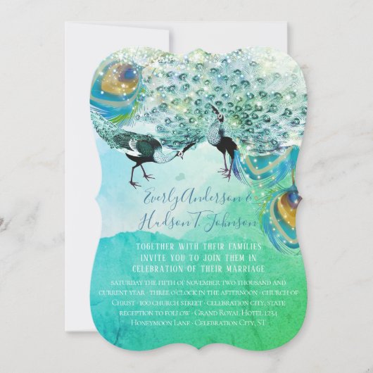 Turquoise Blue Green en Copper Peacock Feather Kaart (Voorkant)