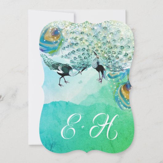 Turquoise Blue Green en Copper Peacock Feather Kaart (Achterkant)