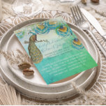 Turquoise Blue Green en Copper Peacock Feather Kaart<br><div class="desc">Boho Waterverf Typografie Turquoise Blue Green en Copper Peacock Feather under the Stars Wedding Invitations</div>