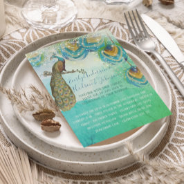 Turquoise Blue Green en Copper Peacock Feather Kaart