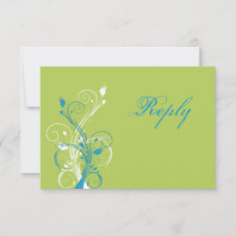 Turquoise Blue, Green en White Floral Reply Kaart