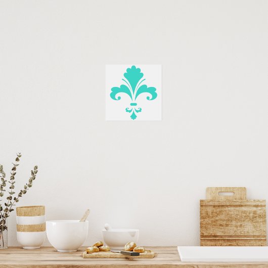 Turquoise, Blue-Green Fleur-de-lis Poster (Keuken)