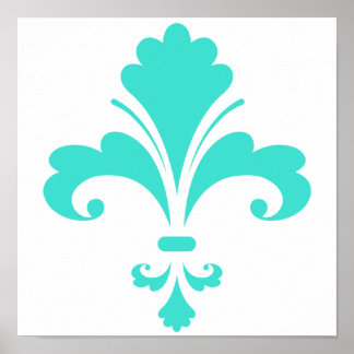 Turquoise, Blue-Green Fleur-de-lis Poster