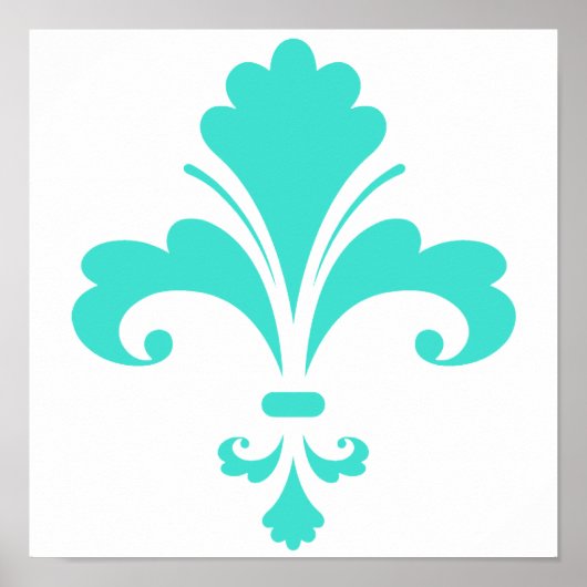 Turquoise, Blue-Green Fleur-de-lis Poster (Voorkant)