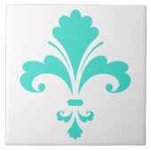Turquoise, Blue-Green Fleur-de-lis Tegeltje (Voorkant)