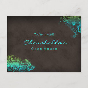 Turquoise Blue Green Floral Briefkaart Invitation