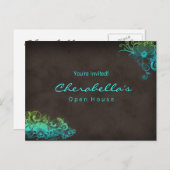 Turquoise Blue Green Floral Briefkaart Uitnodiging (Voorkant / Achterkant)