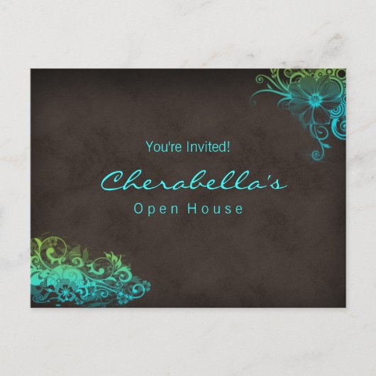 Turquoise Blue Green Floral Briefkaart Uitnodiging (Voorkant)