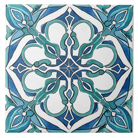 Turquoise Blue Green Mediterranean Azulejo Tegeltje (Voorkant)