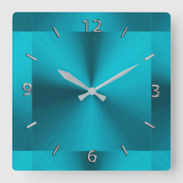 Turquoise Blue Green Metallic Clock Vierkante Klok