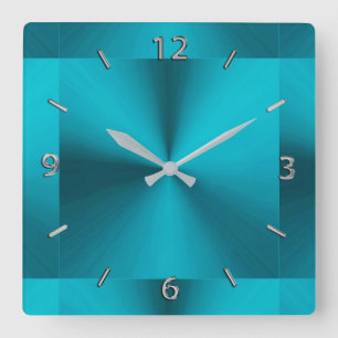 Turquoise Blue Green Metallic Clock Vierkante Klok