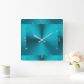 Turquoise Blue Green Metallic Clock Vierkante Klok (Huis)