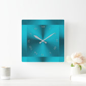 Turquoise Blue Green Metallic Roman Style Vierkante Klok (Huis)