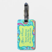 Turquoise Blue Green Modern Paisley Monogram Bagagelabel (Achterkant verticaal)