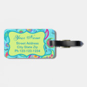 Turquoise Blue Green Modern Paisley Monogram Bagagelabel (Achterkant horizontaal)