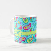 Turquoise Blue Green Modern Paisley Monogram Koffiemok (Voorkant links)