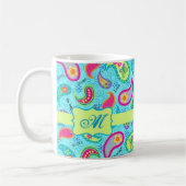 Turquoise Blue Green Modern Paisley Monogram Koffiemok (Links)