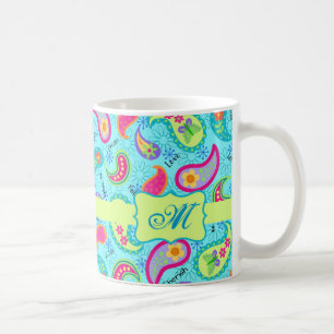 Turquoise Blue Green Modern Paisley Monogram Koffiemok