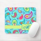 Turquoise Blue Green Modern Paisley Monogram Muismat (Met muis)