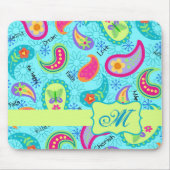 Turquoise Blue Green Modern Paisley Monogram Muismat (Voorkant)