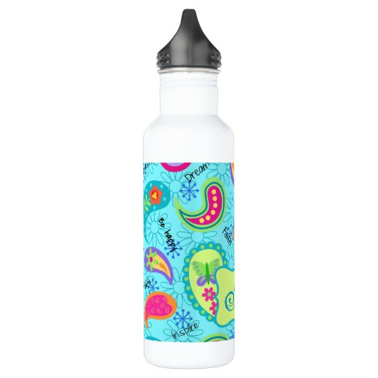 Turquoise Blue Green Modern Paisley Monogram Waterfles (Links)