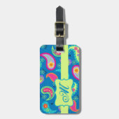 Turquoise Blue Green Modern Paisley Pattern Bagagelabel (Voorkant verticaal)