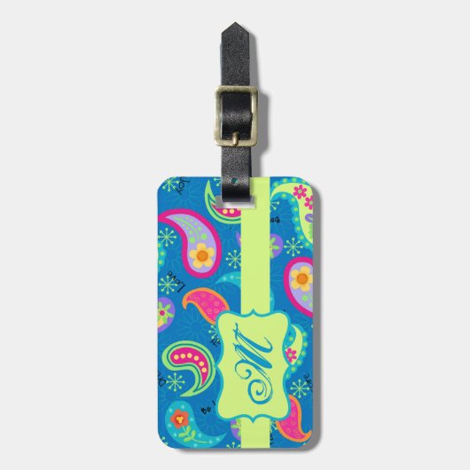 Turquoise Blue Green Modern Paisley Pattern Bagagelabel (Voorkant verticaal)
