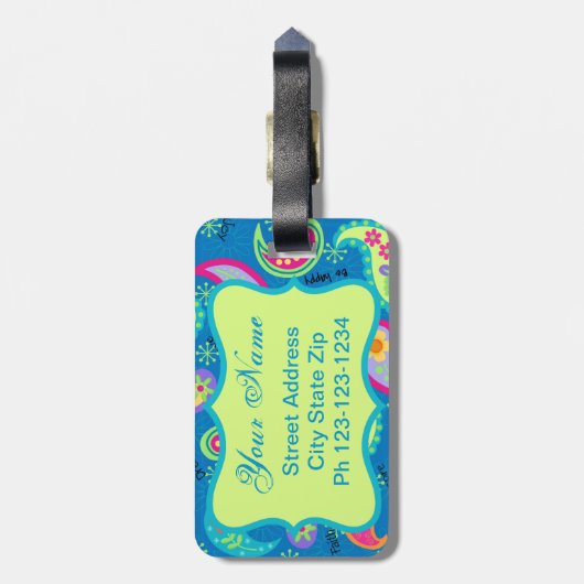 Turquoise Blue Green Modern Paisley Pattern Bagagelabel (Achterkant verticaal)